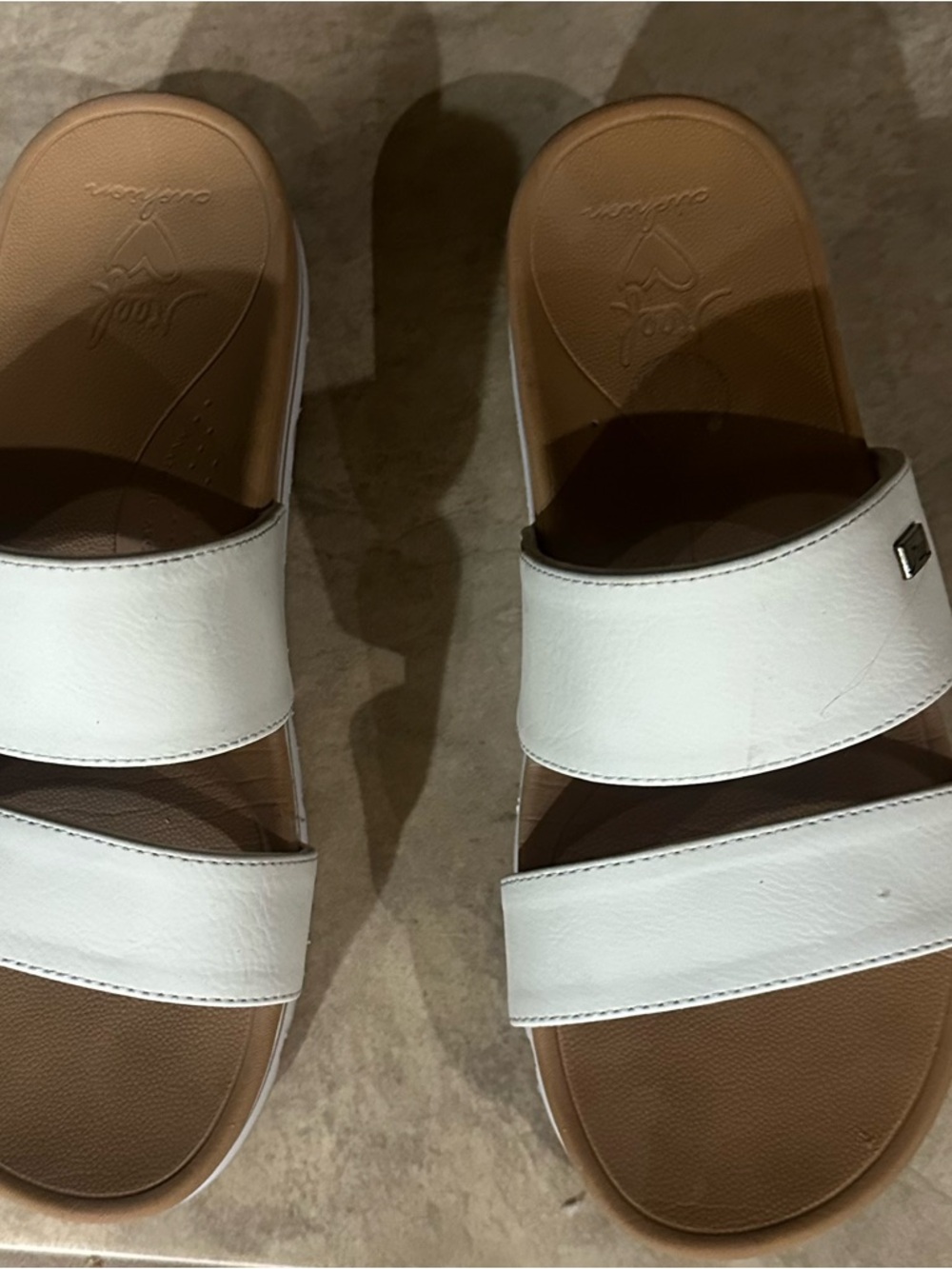 Reef Women’s White Double-Strap Slide Sandals with Tan Footbed